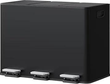 GarveeHome Mülleimer Küche, Mülleimer 3 fächer, Mülltrennsystem 3 x 15 Liter, Tretmülleimer mit Edelstahldeckel, Softclose-Deckel mit Inneneimer für Recycling und Restmüll, Schwarz