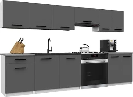 Belini Italia 2 Küchenzeile Küchenblock 240cm Grau