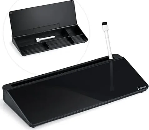 Varhomax Schreibtisch Organizer, Desktop Whiteboard Glas Schwarz Mit Aufbewahrung Abwischbar, To Do Liste, Notizblock und Tastaturständer für Homeoffice, Büro und Schulbedarf