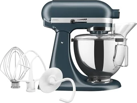 KitchenAid Classic 4,3L Küchenmaschine mit Schwenkkopf, 10 Stufen mit Sanftanlauf, Flachrührer, Knethaken & Schneebesen, Planetenrührwerk, 59 Schüsselkontaktpunkte, Blue Steel