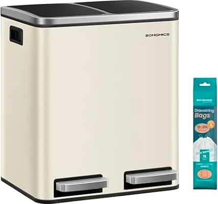 SONGMICS Mülleimer Küche, Mülltrennsystem 2 Fächer, 2 x 15 Liter