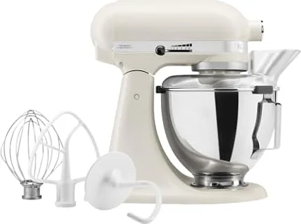 KitchenAid Classic 4,3L Küchenmaschine mit Schwenkkopf, 10 Stufen mit Sanftanlauf, Flachrührer, Knethaken & Schneebesen, Planetenrührwerk, 59 Schüsselkontaktpunkte, Porcelain White