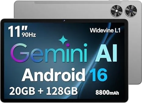 SVITOO Tablet 11 Zoll mit Hülle, Android 16 System mit Gemini AI, 20GB RAM + 128GB ROM (erweiterbar auf 1TB), 90Hz Display, Unisoc T7250 Octa Core, 13MP Kamera, Face ID, Widevine L1, 8800mAh, GPS