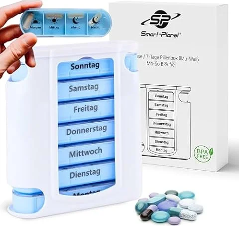 Smart-Planet Tablettenbox Pillendose 7 Tage, 4 Fächer, weiß, Senioren