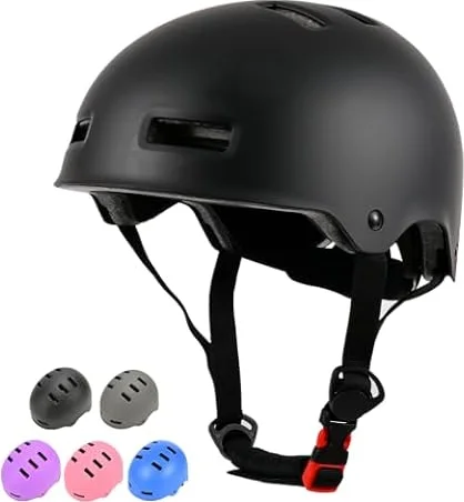 LOKJIJI Verstellbarer Fahrradhelm Skaterhelm für Mädchen Jungen Kinder Jugend Erwachsene, Kinder Schutzhelme für Multi-Sportarten Fahrrad Skateboard Skaten, Schwarz, M