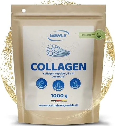 Wehle Collagen Pulver – 1000g Peptide Typ 1, 2 & 3, Kollagen Hydrolysat