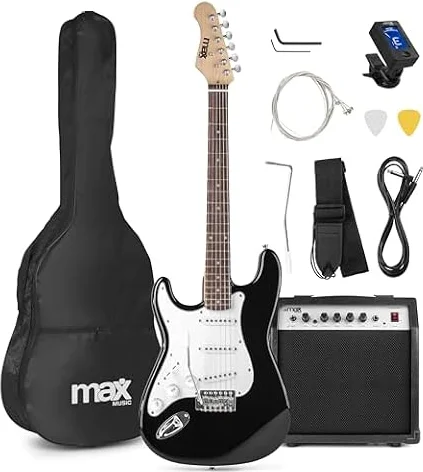 MAX GigKit Linkshänder E-Gitarre Set Erwachsene mit Verstärker 40W 4/4