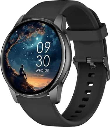 AcclaFit Smartwatch Damen Herren, 1.38 Zoll HD-Display Smart Watch mit Bluetooth Anrufe, Fitness Tracker mit Herzfrequenz SpO2 Schlafmonitor Schrittzähler, IP68 Wasserdicht Fitnessuhr für iOS Black