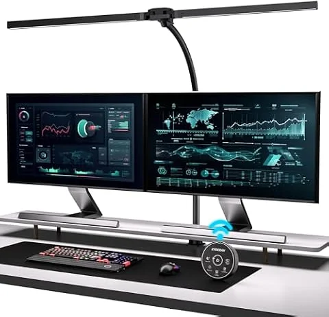 EYOCEAN Schreibtischlampe, Doppelkopf Schreibtischlampe Klemmbar, 24W 80cm Tageslichtlampe Schreibtisch mit Fernbedienung, Dimmbare Monitor Lampe, Büro Tischlampe, Augenschutz Bildschirmlampe