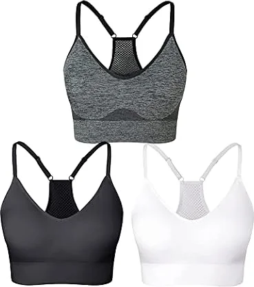 SEGRILA Damen Sport BH Set Ringerrücken Ohne Bügel Yoga Bustier Gepolsterter Fitness Training,Schwarz,Elfenbeinweiß,grau,L