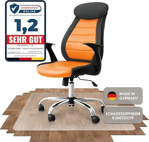 SCHUTZ-FUX Bodenschutzmatte - Robuste Bürostuhlunterlage für Hartböden, rutschfest und Einfach zu Reinigen, Verschiedene Größen - Made in Germany (90x120cm)