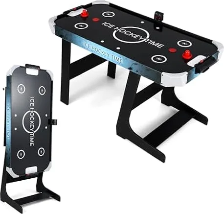 HOMASIS Airhockey Tisch klappbar, Air Hockey Spieltisch mit 12V-Motor & LED-Punktezähler, elektronischer Tischhockey inkl. 2 Pucks & 2 Schiebern, Airhockeytisch Lufthockey für Kinder & Erwachsene