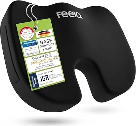 feela.® Orthopädisches Sitzkissen [3 Härtegrade] TESTSIEGER – Ergonomisches Sitzkissen für Bürostuhl & Auto – Schmerzlindernd, Steißbein entlastend, Sitzkomfort & Durchblutung fördernd (Medium)