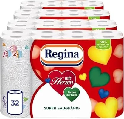 Regina mit Herzen, 32 Rollen Haushaltstücher, 3-lagig
