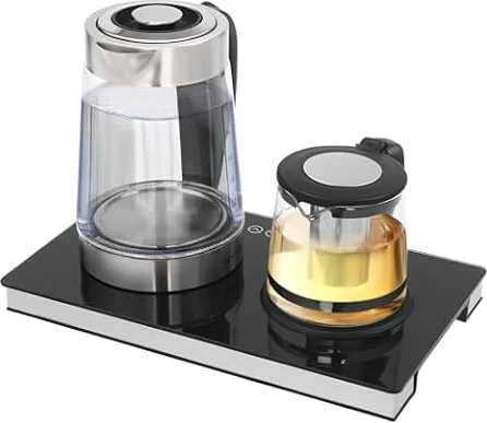 Elektrischer Wasserkocher Set, 1500W Schnellkocher mit Temperaturregelung, 3L Großer & 1L Kleiner Kessel aus Glas/Edelstahl, LCD Display & Automatische Abschaltung für Tee, Kaffee, Büro & Zuhause