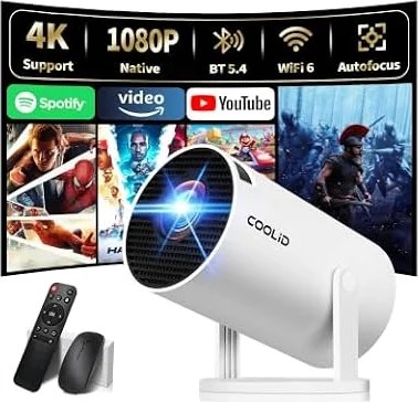 Mini Beamer Unterstützt 4K 1080P 2026 Neuer Tragbarer Projektor mit 5G WiFi 6 und BT 5.4, Beamer Klein Projektor mit Automatische Trapezialkorrektur 180 ° Drehung für HDMI/Tv Stick/USB/Laptop, Weiß