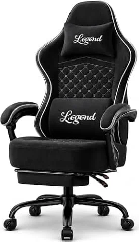 Shadcoler Gaming Stuhl Gamer Sessel - Tech-Stoff, hochdichter Schaum, Taschenfederung, ergonomische Unterstützung, 150 kg, mitlaufende Armlehnen, 90-135° verstellbare Rückenlehne, Fußstütze, Schwarz