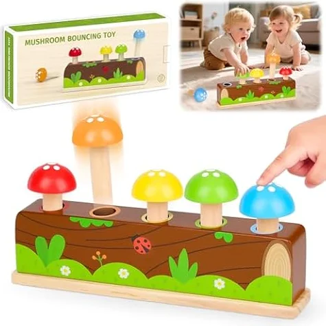 Montessori Spielzeug ab 1-2 Jahr, Pop Up Holz Motorikspielzeug ab 12-18+ Monate Kinder, Geschenk Mädchen Jungen 1 2 3 Jahren, Farbe Sortierspiel Holzspielzeug Lernspielzeug Geburtstag Geschenk