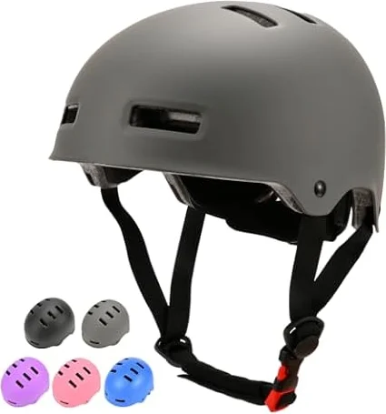 LOKJIJI Verstellbarer Fahrradhelm Skaterhelm für Mädchen Jungen Kinder Jugend Erwachsene, Kinder Schutzhelme für Multi-Sportarten Fahrrad Skateboard Skaten, Grau, M