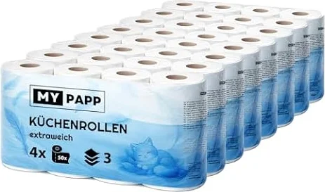 32 Küchenrollen – 3-lagig, saugstark & extra reißfest – 8×4 Rollen, 50 Blatt/Rolle – XXL Sparpack Haushaltsrollen Papierhandtücher Küchenpapier Zellstoff weiß