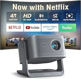 [3500ANSI & Offiziell lizenzierte App] Smart Beamer 4K Heimkino, VISSPL 3D Dolby Audio und Autofokus Outdoor Projektor Handy, WiFi6 Bluetooth Video Projektor mit 360° verstellbarem Standfuß