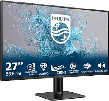 PHILIPS 27E2N2500 27 Zoll QHD Monitor, 120Hz, IPS, 1ms MPRT Adaptive Sync HDR10 (2560x1440,HDMI 1x 2.0,DP 1x 1.4) Schwarz/Rot