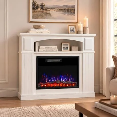 HOMAVO Elektrokamin mit Heizung 2000W, Kaminmöbel mit LED
