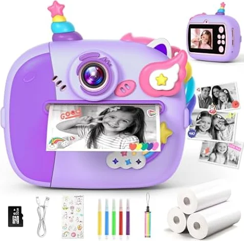Wootoyz Kinderkamera Sofortbildkamera, Digitalkamera für Kinder Einhorn Spielzeug ab 5 6 7 8 Jahre Einhorn Geschenk für Mädchen Kinderkamera Mädchen 4 5 6 7 8 Jahre Spielzeug ab 3-12 Jahre