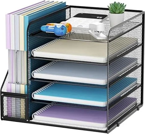 Marbrasse Schreibtisch Organizer und Büro Zubehör,5-Tier Briefablage,Mesh Büro Organizer für Schreibtischzubehör & Ablage(Schwarz)