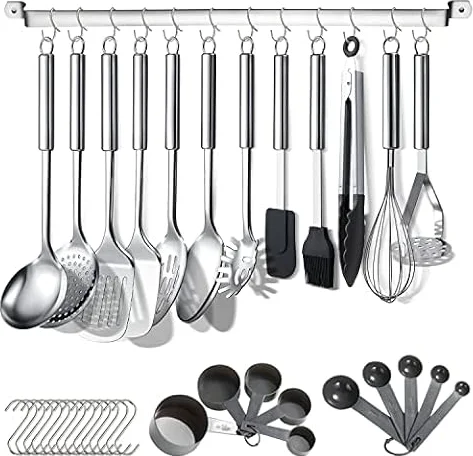 Berglander Küchenutensilien Set 38 teilig, Edelstahl Kochgeschirr Set, Küchenhelfer Kochgeschirr mit Utensilienhalter und Haken zum Aufhängen Spülmaschinenfest
