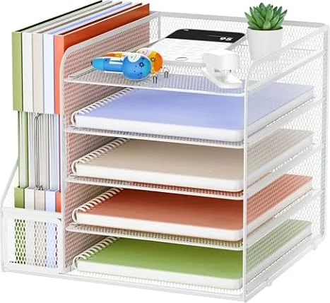 Marbrasse Schreibtisch Organizer und Büro Zubehör,5-Tier Briefablage,Mesh Büro Organizer für Schreibtischzubehör & Ablage(weiß)