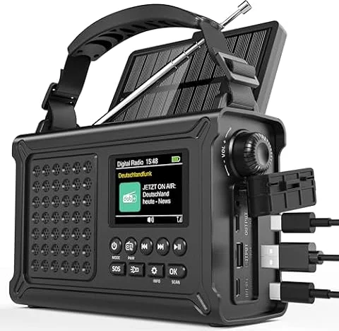 12000mAh Kurbelradio | DAB/DAB+/UKW mit Bluetooth 5.0 | Notfallradio mit 8500mm² Solarpanel & 650mA Handkurbel | Tragbar Dynamo Solar Radio | Als Taschenlampe & Ladegerät | Für Camping Notfall