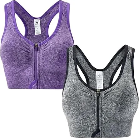 SPORME RUNNING Damen Sport-BH mittlerer Halt Vorderverschluss mit Ringerrücken herausnehmbaren Polstern und Doppelhaken für Yoga Lauf Joggen Reiten und Fitness(Schwarz Weiß Beige)