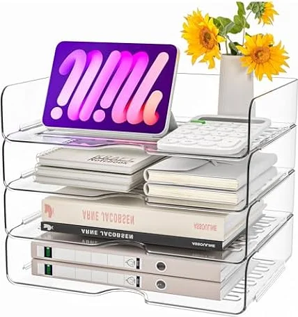 4 Stück Acryl Briefablage, Premium, Transparent, Ablagefächer Stapelbar
