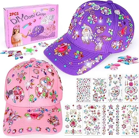 Shmily Bastelset : Geschenk Mädchen 4-12 Jahren Einhorn Kappe Spielzeug ab 4 5 6 7 8 9 10 11 Alte Kinder Geburtstag Pferde Baseballcap Sonnenhut Basteln, Rosa+Lila